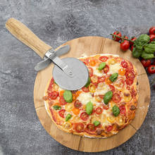 Faca de pizza de aço inoxidável com cabo de madeira, redondo, cortador de massa, massa, ferramenta de cozimento, acessórios de cozinha doméstica 2024 - compre barato