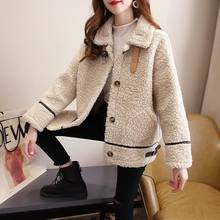 Casaco de lã de corvino feminino, manga comprida, versão coreana de pele avulsa e quente para outono e inverno 2024 - compre barato