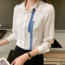 Camisa feminina chiffon manga comprida, blusa feminina folgada com retalhos moda primavera 2021 u222 2024 - compre barato
