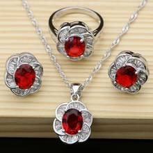 Conjunto de bijuterias femininas topázio branco/vermelho e natural, prata esterlina 925, brincos/pingente/colar/anéis, preto 2024 - compre barato