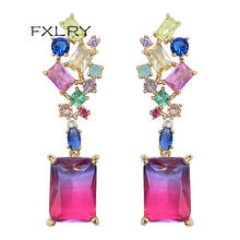 FXLRY fashion Geometric irregular zircon stitching color earrings  for women Wedding Jewelry 2024 - buy cheap