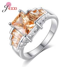 Sparkling Cz Crystal Cubic Zirconia Rings for Women 925 Sterling Silver Jewelry Terraced Field Square Charm Bague Bijoux 2024 - buy cheap