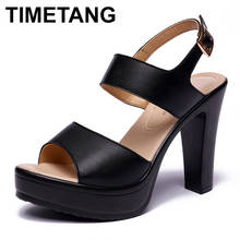 TIMETANGPlus-Sandalias de bloque Qiannml para mujer, zapatos de plataforma, tacones altos, color negro, color blanco, tallas 35-43 2024 - compra barato
