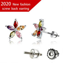 Charm Female Rainbow Flower Small Earrings Classic Silver Color Wedding Earrings For Women Simple Crystal Spiral Stud Earrings 2024 - buy cheap