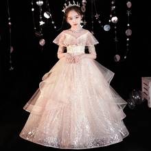 Children Sequines Stitching Short Sleeve Princess Evening Gown Kids Catwalk Birthday Party Beautiful Dress For Girl L891 2024 - buy cheap