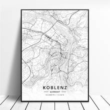 Preto branco mapa da cidade do mundo dusseldorf hamm koblenz duisburg cottbus ludwigshafen alemanha cartaz imagem da arte pintura em tela presente 2024 - compre barato