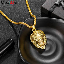 QianBei Hot sale Hip Hop Jewelry Big Lion Head Stainless steel Pendant Gold Color Figaro Chain For Men Kpop Statement Necklace 2024 - buy cheap