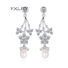 FXLRY New Design Romantic White Color Cubic Zircon Geometric Flowers Pearl Earrings For Women Jewelry Accessories 2024 - buy cheap