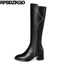 Boots Chunky Rivet Knee High Tall Metal Black Luxury Brand Shoes Women Ladies 11 Stud Plus Size 13 45 Long Big 12 44 Studded New 2024 - buy cheap