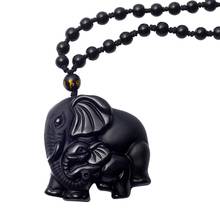 Natural Stone Black Obsidian Hand Carved Cute Elephant Lucky Pendant Beads Necklace Charms Reiki Bijoux Jewelry Chakra 2024 - buy cheap
