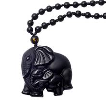 Pedra Natural Preto Obsidian Esculpido À Mão Bonito do Elefante Sorte Pingente de Pérolas Encantos Colar Bijoux Jóias Chakra Reiki 2024 - compre barato