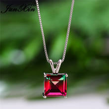 Two Tone Green Red Crystal Geometric Square Pendant Necklaces For Women White Gold Rose Gold Chain Wedding Necklace Jewelry Cz 2024 - buy cheap