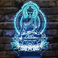 Sakyamuni-Lámpara de ilusión 3D de Buda, luz Led nocturna colorida con control remoto táctil Usb, lámpara de mesa de fe 2024 - compra barato