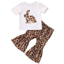 2020 Summer Baby Girl Suits Newborn Toddler Baby Girls T shirt Tops+Leopard Print Flare Pants Outfits Set Tracksuit 0-3Y 2024 - buy cheap