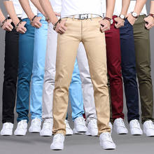 Calça masculina de algodão slim fit, calças casuais da moda para homens, 9 cores, tamanho grande 28 a 38, primavera e outono, 2020 2024 - compre barato