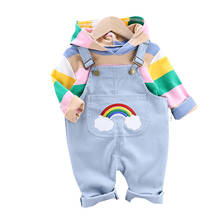 Conjunto de roupas de algodão para bebês, moda outono para bebês meninos e meninas com capuz e calças cores do arco-íris e de alça 2024 - compre barato