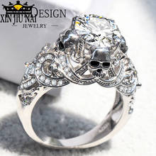 Retro Gothic Skull Luxury Style Engagement Wedding Classic Silver Color CZ Crystal Rings For Women Fashion Jewelry Gift Ring 2024 - buy cheap