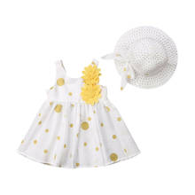 Vestido de verano de princesa de flores para niña, vestidos de tutú de lunares de algodón para fiesta de bebé recién nacido con sombrero protector solar 2024 - compra barato