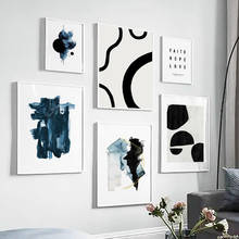 Pintura de arte de parede, pintura de tela com tinta azul, bloco preto, citações, poster abstrato nórdico, imagens de parede para decoração de casa, sala de estar 2024 - compre barato