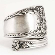 Anéis de prata femininos, anéis da moda, flores esculpidas e da cor de prata, para casamento e noivado, joias para festa 2024 - compre barato