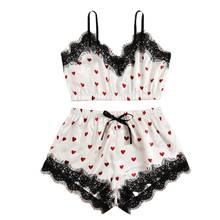 Porno Babydoll Sexy Lingerie Women Erotic Heart Print Sleepwear Lace Temptation Satin Pajamas Bowknot Shorts Lenceria Mujer Set 2024 - buy cheap