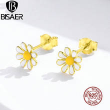 BISAER Small 925 Sterling Silver White Yellow Enamel Daisy Flower Stud Earrings Stud For Women Fashion Silver Jewelry EFE203 2024 - buy cheap