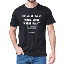Eu faço o que eu quero quando eu quero, exceto eu tenho que pedir a minha esposa camiseta engraçado marido masculino pescoço manga curta algodão camiseta presente 2024 - compre barato