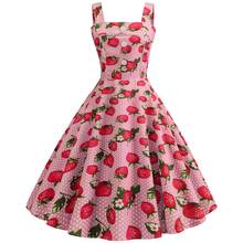 Vestido de verano con tirantes y estampado de fresas para mujer, Túnica Retro de los años 50 y 60, ropa Rockabilly elegante para fiesta, 2021 2024 - compra barato