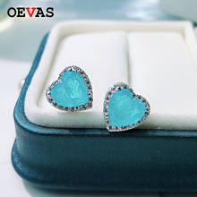 OEVAS Sterling Sparkling 100% 925 Silver Paraiba Love Full Diamonds Earrings For Women Party Birthday Stone Jewelry Dropship 2024 - buy cheap
