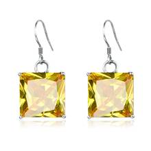 Szjinao Silver Earrings For Women Real 925 Sterling Silver Delicate Yellow Crystals Fine Jewelry Handmade Square Gemstone New 2024 - buy cheap