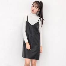 Women Elegant Sexy Sundress Vintage PU Strap Dresses Ladies Retro Mini Faux Leather Sling Dress 2024 - buy cheap