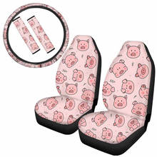 Instantarts rosa bonito porco padrão elástico assento do veículo cobre conjunto de cinto de segurança capa para a senhora resistente volante do carro capa 2024 - compre barato