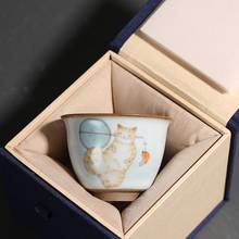 Ru Kiln Hand Painted cute cat Ceramic Cover Bowl Teacup Gaiwan Tea Bowl Kung Fu Puer Tes Set Tea Cup Drinkware Wine Set Gift 2024 - buy cheap
