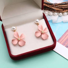 Elegant Pink Spraying Flower Pendant Stud Earrings Korea Style Sweet For Mujer 2024 - buy cheap