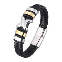Punk Rock Cross Leather Bracelet for Men Black Vintage Braided Wristband Male Jewelry Party Gift Magnetic Clasp Bangles PD0963 2024 - buy cheap