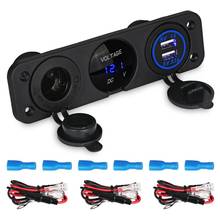 Para o veículo da motocicleta atv barco carro marinho utv camper painel interruptor de viagem 12v dupla usb carregador tomada energia & azul led voltímetro 2024 - compre barato