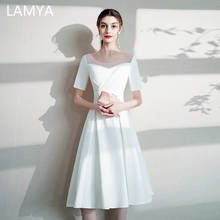 LAMYA Plus Size Simple Satin Prom Dress With Sleeve Women Wedding Evening Dress White vestido de festa Appliques Fromal Gown 2024 - buy cheap
