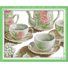 Joy Sunday Rose Tea Set DMC Counted Cross Stitch Kits 11&14CT DIY Cross Stitch Kits Needlework for Home Decor Handmade Gift 2024 - buy cheap