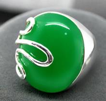 Free shipping 17*21mm VINTAGE NATURAL GREEN Natural jade GEM RICH LUCKY 925 SILVER RING SIZE 7-10 2024 - buy cheap