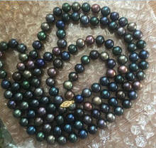 stunning 9-10mm Tahitian round black green multicolor pearl necklace 38"14k 2024 - buy cheap