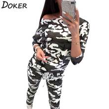 Conjunto de 2 piezas con estampado de camuflaje para mujer, camiseta Sexy de manga larga, Tops y pantalones de tubo, moda informal, traje de sudor para mujer 2024 - compra barato