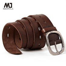 MEDYLA-Cinturón de piel de vaca Natural para hombre, cinturón informal de alta calidad, con hebilla de aleación de Pin, para negocios 2024 - compra barato