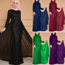 Элегантное мусульманское платье с пайетками Abaya Vestidos, вечерний кардиган, кимоно, длинное платье, платья Jubah, на Ближнем Востоке, Eid Ramadan Islamic 2024 - купить недорого