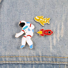 Spaceship Spaceman Rocket Enamel Pin Cartoon Astronaut Space Travel Brooches Coat Lapel Pin Backpack Badge Gift For Kids Jewelry 2024 - buy cheap