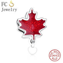 Fc jewelry pingentes originais para bracelete, prata esterlina 925, bandeira do canadá, esmalte vermelho, amor, coração, contas 2019 2024 - compre barato