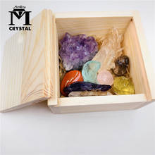 1 Set Natural Amethyst Clear Quartz Cluster Healing Wand Mineral Crystal Point Citrine Decoration Stone Yoga Wooden Box Suit 2024 - buy cheap