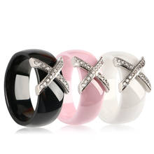 New 8mm Wide Thick Ceramic Rings For Women Fashion Jewelry Cross Shimmering Crystals Black White Pink Finger Ring Jewellery Gift 2024 - buy cheap