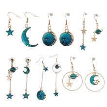 Blue Planet Moon Star Mismatch Long Chain Drop Earrings Women Fashion Jewelry 2024 - buy cheap