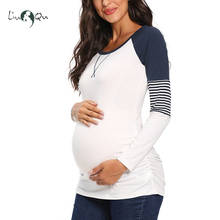 Blusa de maternidad de manga larga para mujer, camisa de maternidad informal a rayas con cuello redondo 2024 - compra barato