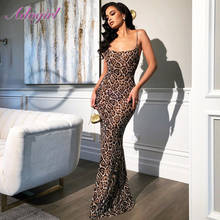 Сексуальное леопардовое платье без бретелек с открытой спиной для вечеринок и клубов, облегающее длинное платье, женское Повседневное платье без рукавов с v-образным вырезом, макси платья Vestidos 2024 - купить недорого